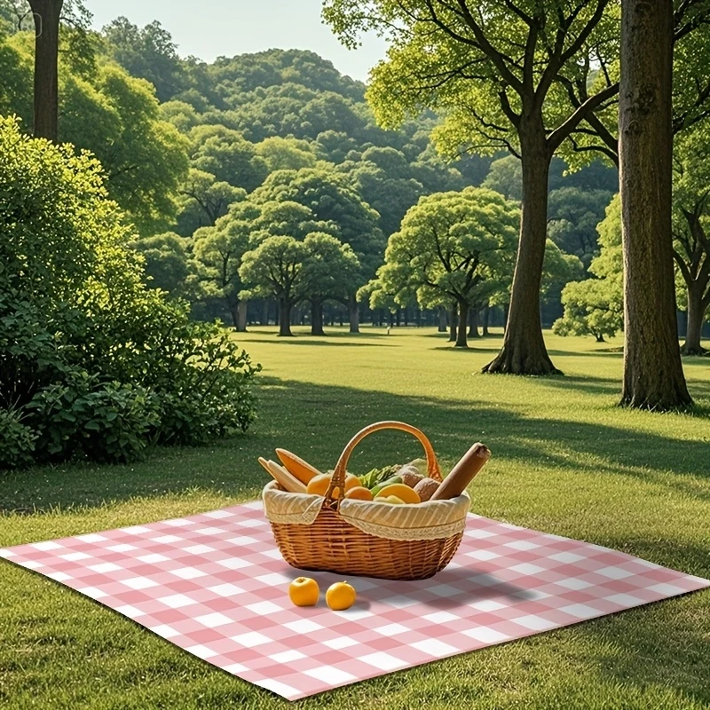 VIKAMA Fresh Pink Check Outdoor Floor Mat, Lightweight And Durable Picnic Rug, Beach Campsite Pad, Home Decoration