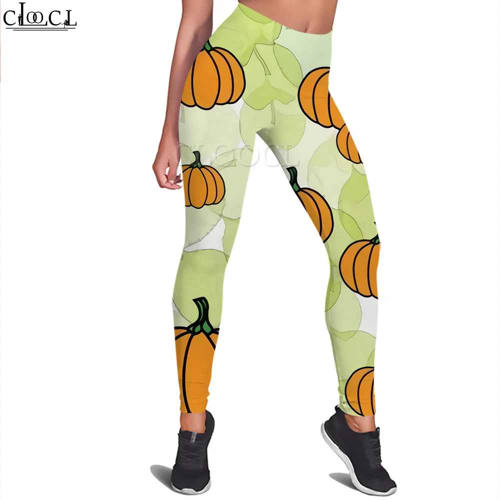 CLOOCL Women Leggings Yoga Pants Pumpkin Pattern 3D Print Stretch Slim Ankle-Length High Waist Leggings Halloween Tight Pants