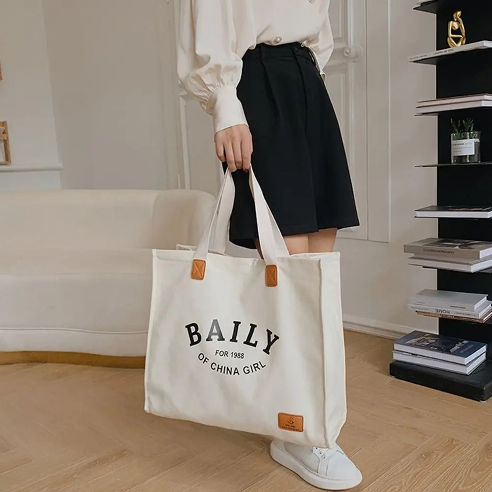 Letter Canvas Bag Girls Student Portable Casual Shoulder Bag Large Capacity Portable Tote Bag Mommy Shopping