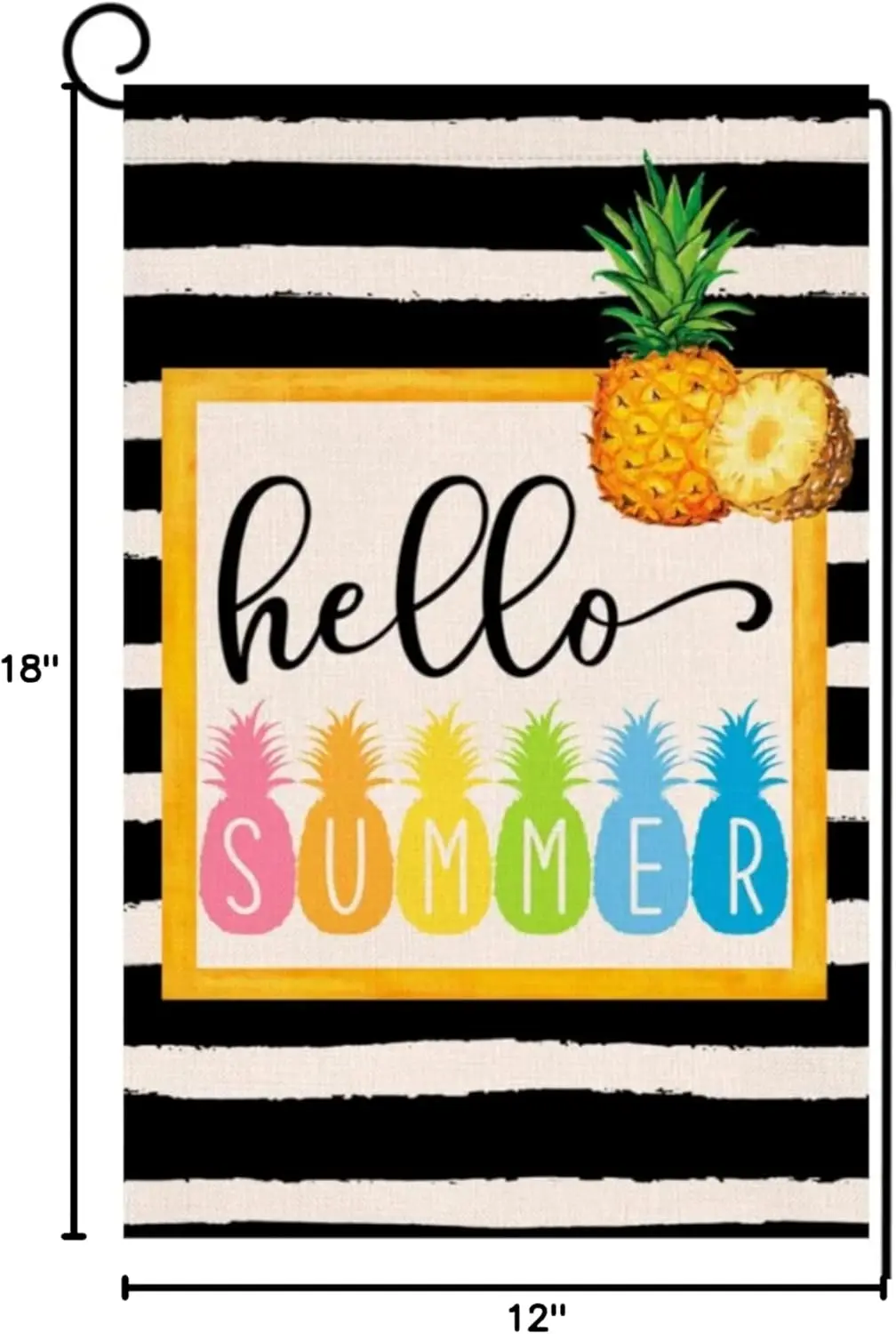 Hello Summer Pineapple Pineapple Black and White Yellow and White Checked Sun Garden Flag with 12x18 Inch Double-sided Linen yyi
