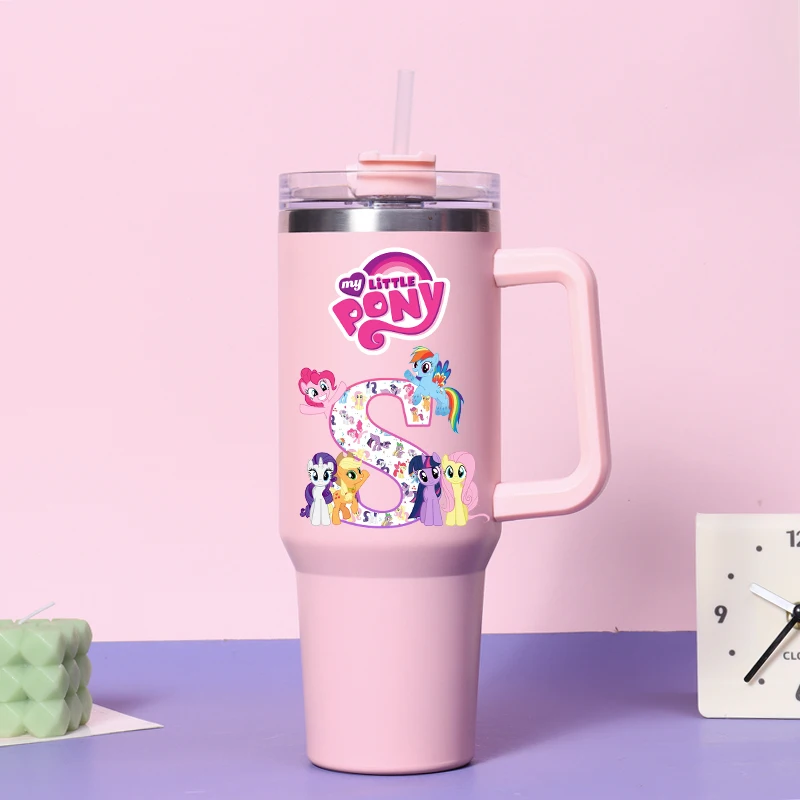 Termo My Little Ponys para niñas, botella de agua con letras de unicornio de Anime A-Z, taza de vacío de gran capacidad para invierno, regalo de cumpleaños para niños