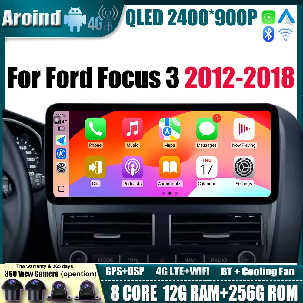 

12.3Inch QLED Screen for Ford Focus 3 2012-2018 Multimedia Video Player Navigation GPS Car Accessories 4G LTE WIFI Bluetooth
