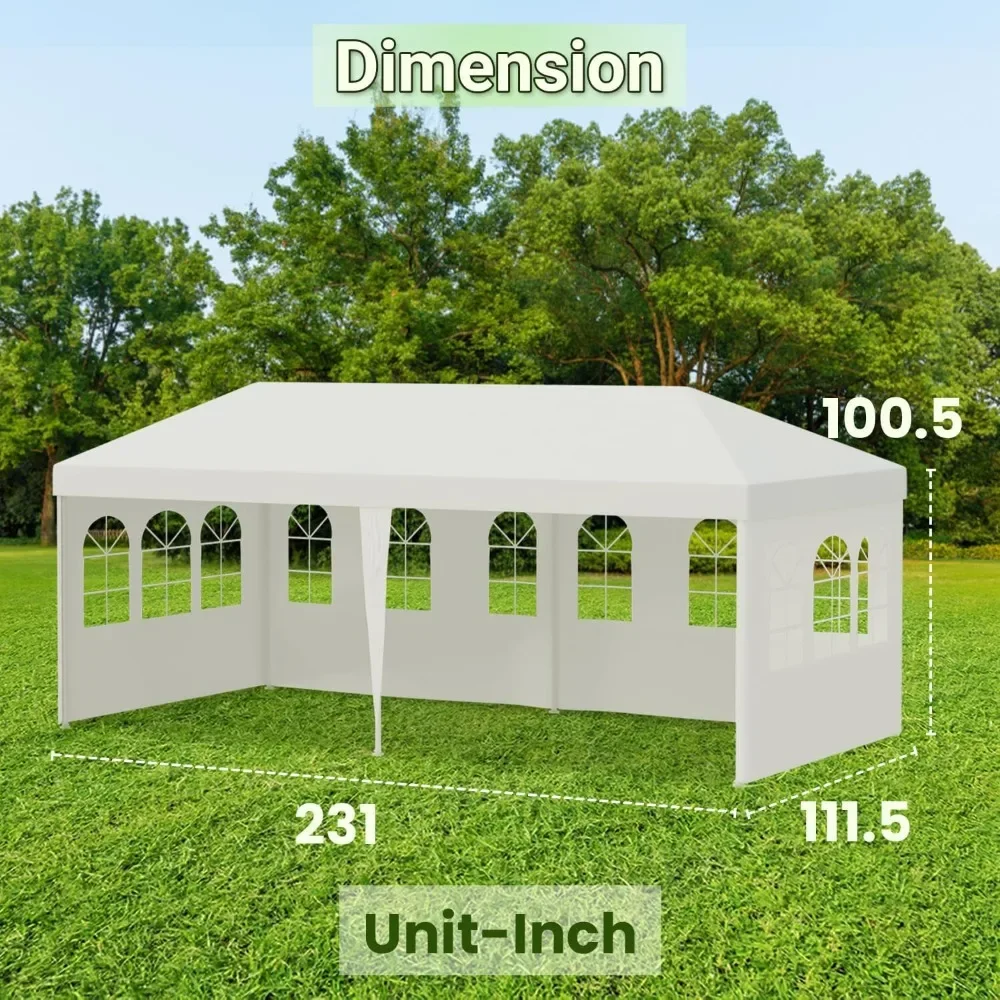 Outdoor Folding Gazebo para Jardim, Wedding Party Tent, Canopy Tent, 4 paredes laterais removíveis, Shade Supplies, Branco, 10x20