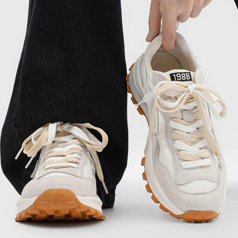 Fashionable Thick Soled Men Forrest Gump Shoes Color Blocking Anti Slip Breathable Commuting Campus Street Casual Sports Shoes