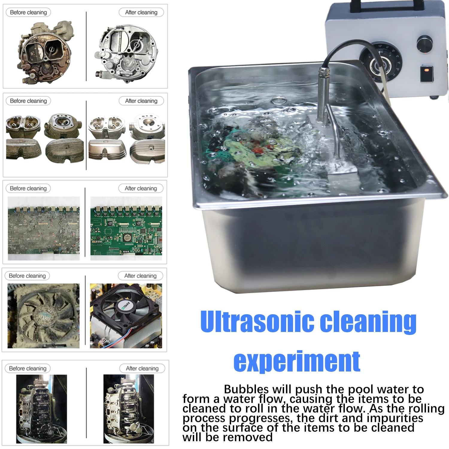 Ultrasonic cleaning machine 600W adjustable, with bubble rinsing, cleaning parts exclusive, applicable water capacity 5-30L