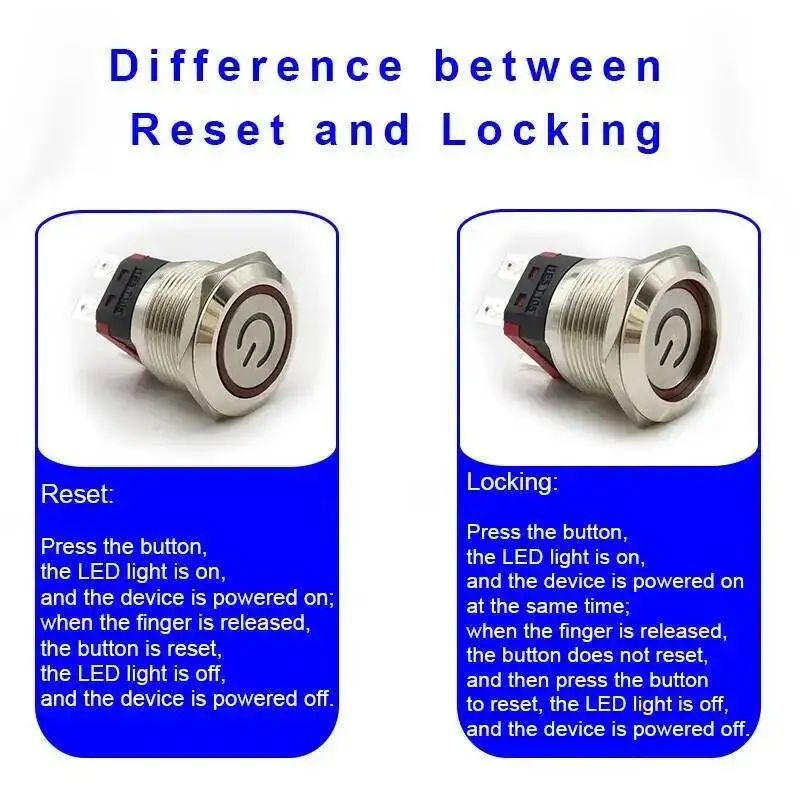 10A Metal Push Button Switch 22/25mm High Current Reset Momentary Waterproof IP65 Power Start Self-locking