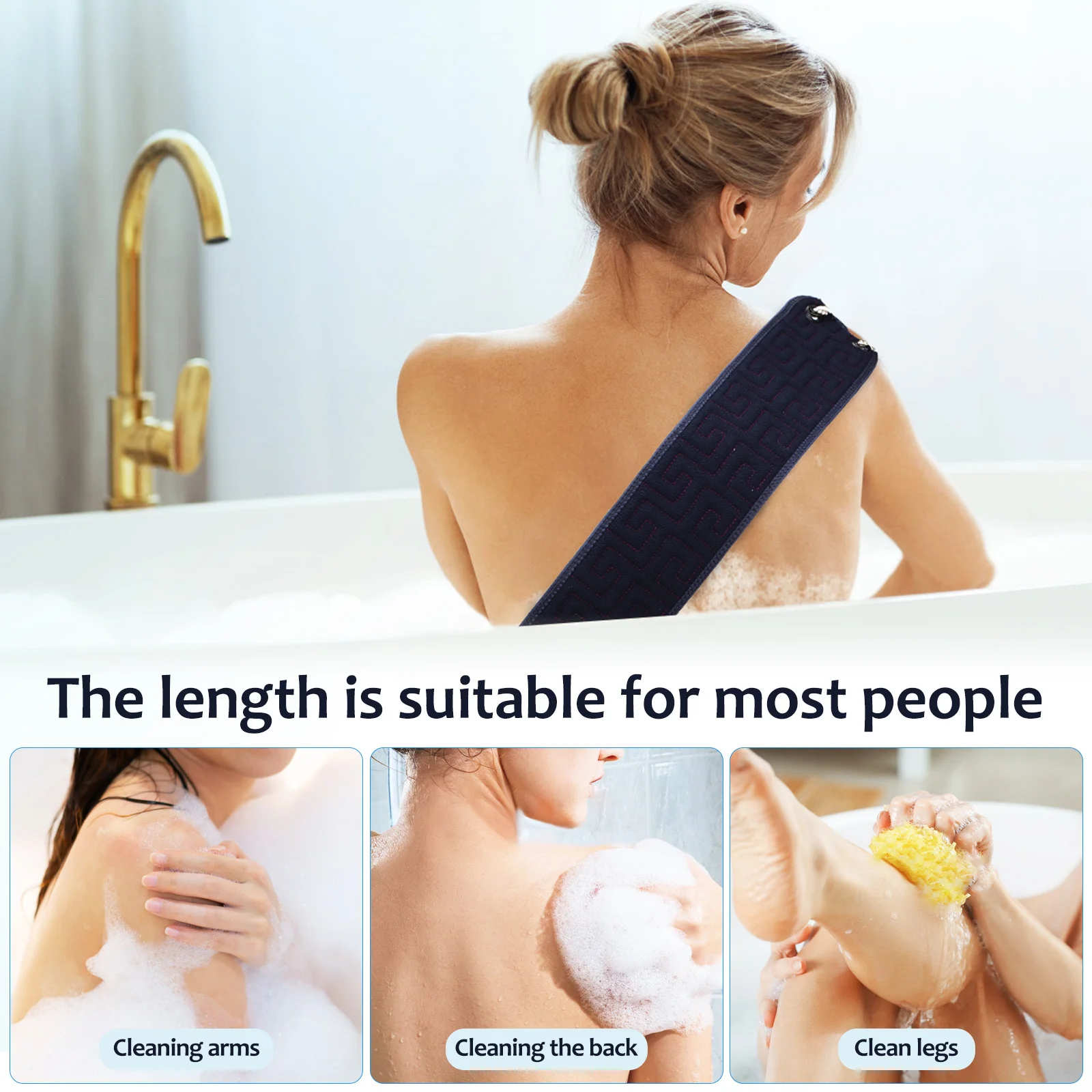 両面使える背中洗いブラシ 角質除去 ルファ ダブルハンドル ロングストラップ 快適な入浴 シャワー ボディ洗浄 ウォッシュクロス