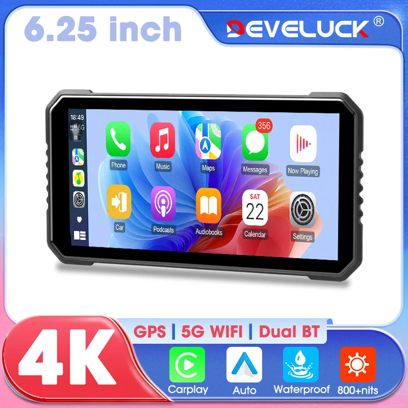 

Мотоциклетный мультимедийный плеер 4k 1080P, двойная камера, GPS-навигатор, рекордер, беспроводной Carplay, Android Auto, IPX7, водонепроницаемый экран