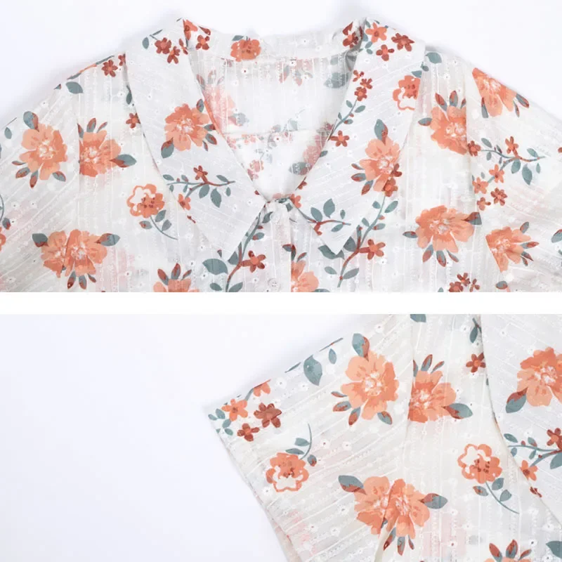 Shirts Women Short Sleeve Turn-down Collar Summer Leisure All-match Print Chic Streetwear Chiffon Female Blouses Ulzzang Daily