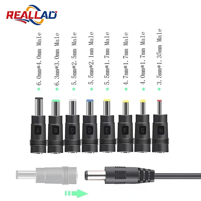 Universal Source AC/DC Power Adapter Jack Plug Connector Laptop Charger Adapter Jack 8PCS Set 5.5MM 2.5MM 2.1MM 1.7MM Connect