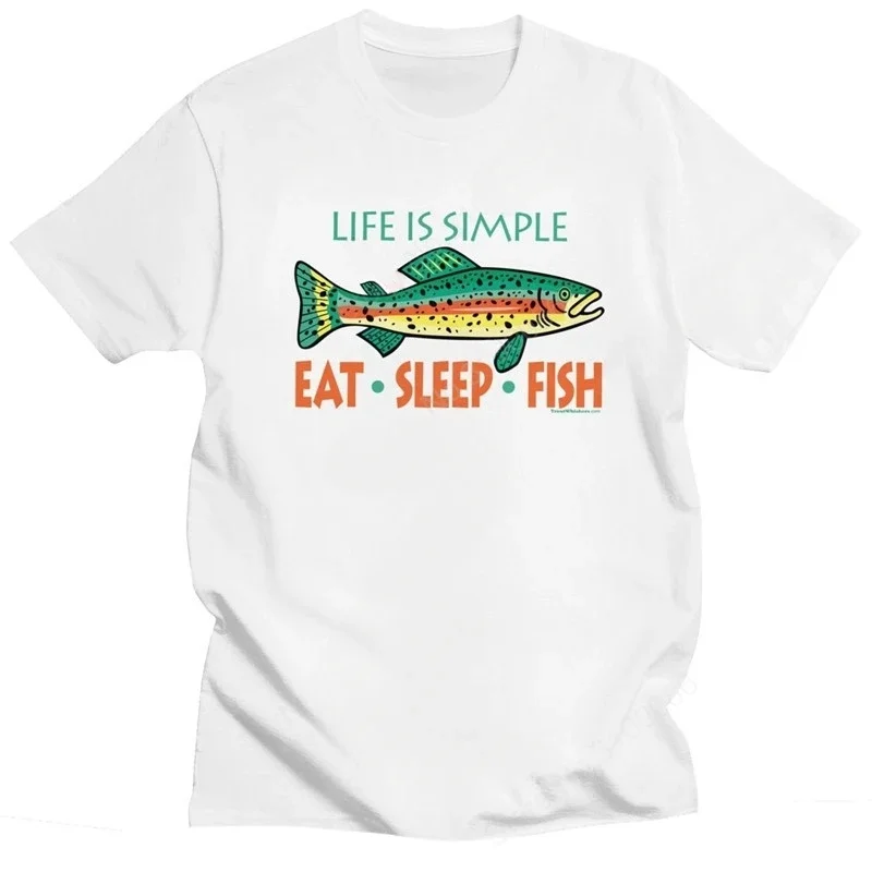 Футболка с круглым вырезом и принтом «Eat Sleep Fish», Простые Топы Life is, забавная футболка для рыбалки, мягкая футболка унисекс с короткими рукавами для взрослых