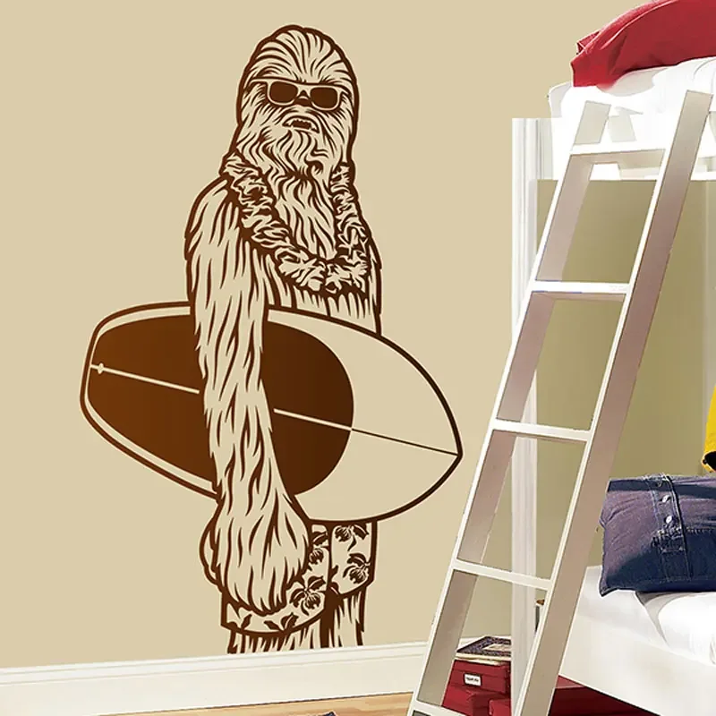 Surfing Chewbacca Wall Decal Mural Kid's Room Designs Chewbacca Art Vinyl Sticker Home Decor Bedroom Murals Wallpaper A422