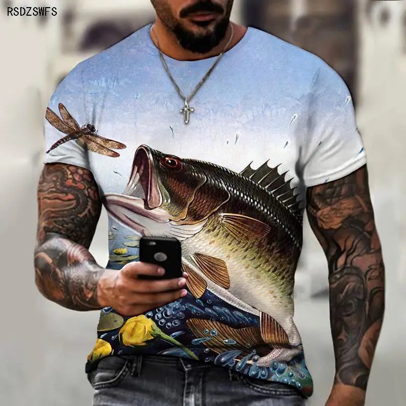 Wild Fishing 3D Printing Men\'s T-shirt, Round Neck Design, Essential Clothing For Friends Of Fishing, Casual Oversize S-5XL