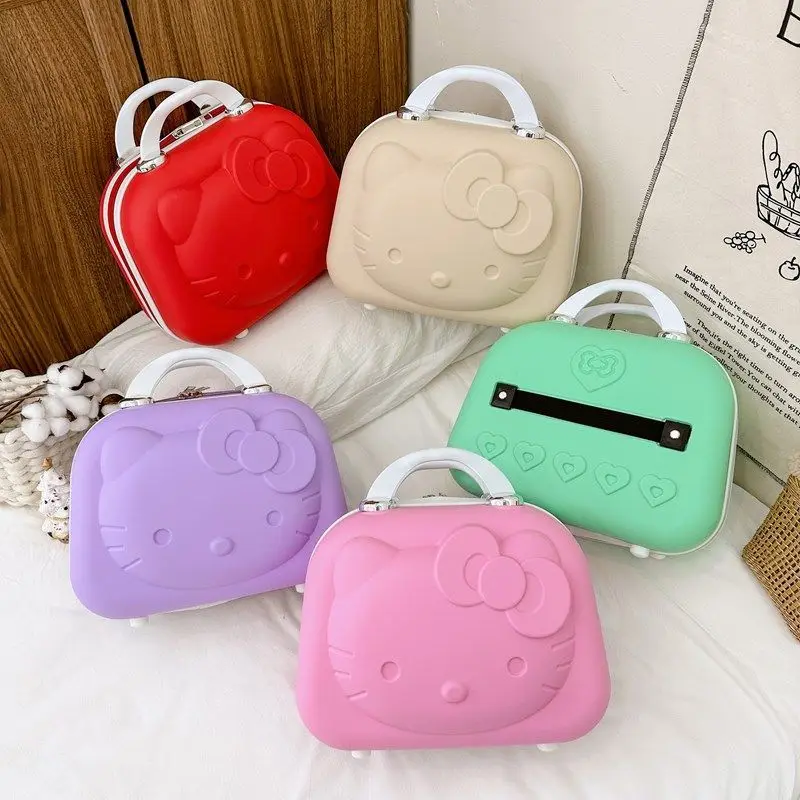 14 Inch Sanrio Hello Kitty Square Abs Makeup Box 3D Stereo Cute Cartoon Suitcase Box Kitten Zipper Storage Cosmetic Cases Gifts