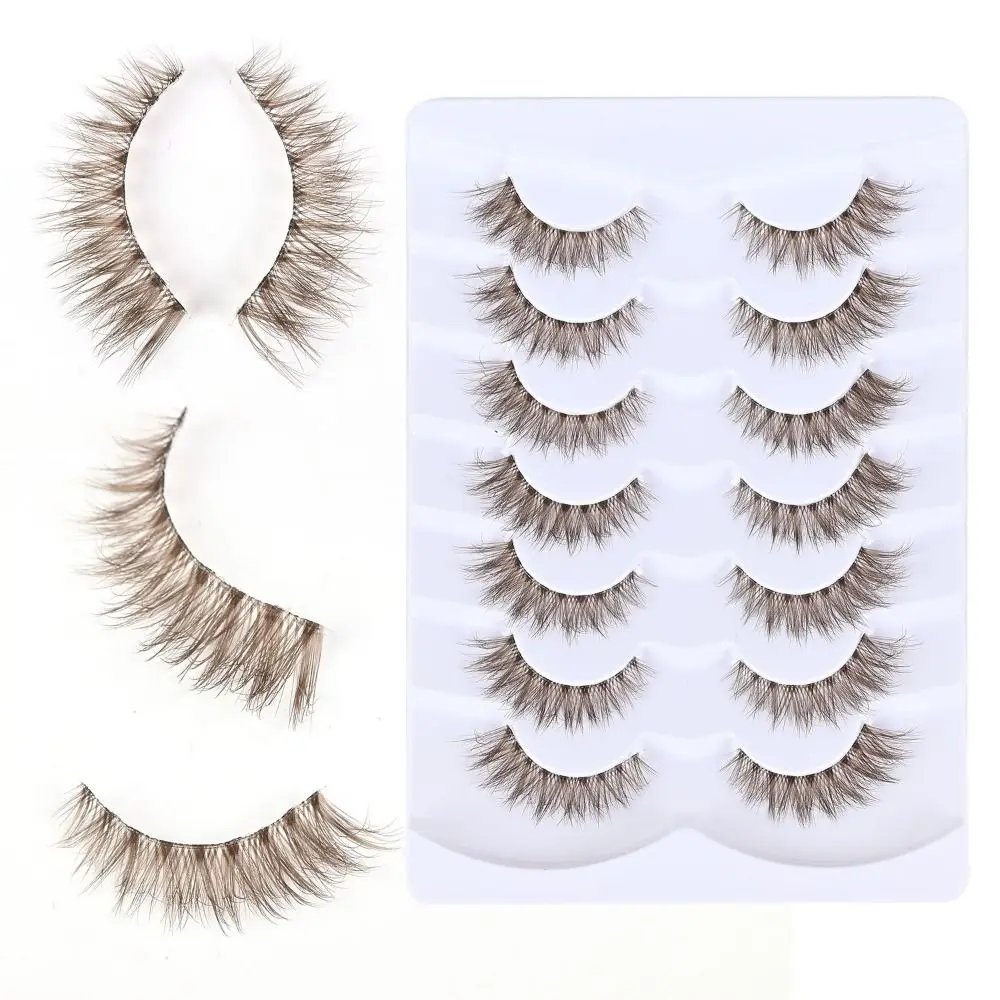 7 Pairs Simulation Eye Eyelashes Clear Stem Lash Strips Cat Eye Faux Mink Lashes Fluffy Reusable 3D Curled False Eyelashes