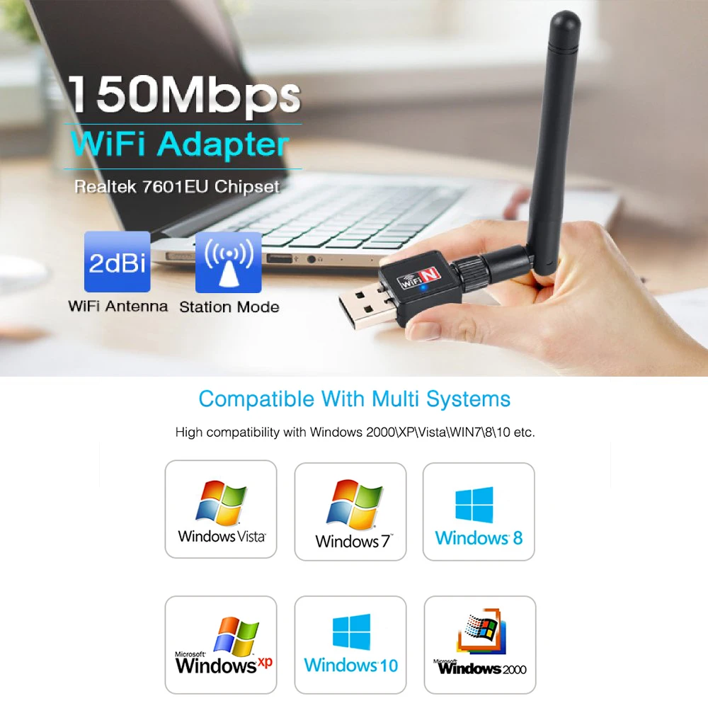 USB WiFi Adapter Mini Network Card 150mbps 2dBi Wi-Fi for PC Wi Fi Antenna Dongle 2.4G USB2.0 Ethernet Signal Receiver