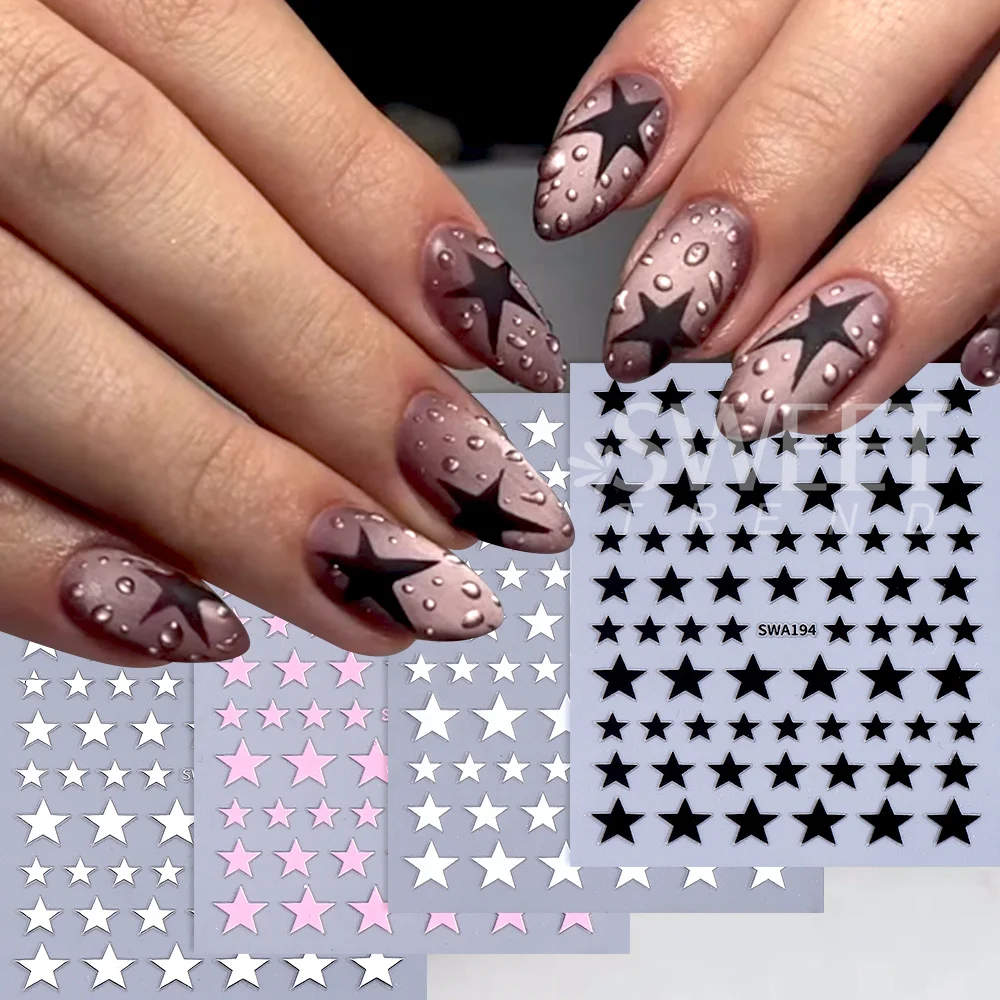 SWEET TREND-4/11pcs Y2K Stars Nails Stickers Pink Starlight Exquisite Y2k Stylish Self-adhesive Nail Decals Manicure Decorations