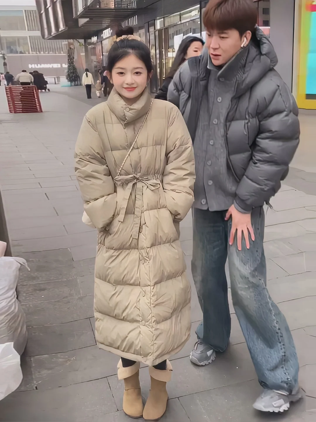 

Korean Sle Women's Mid-Length down Jaet Belted Waist White Du Feather Warm Outerwear Casual Sle Thiened Long Sve