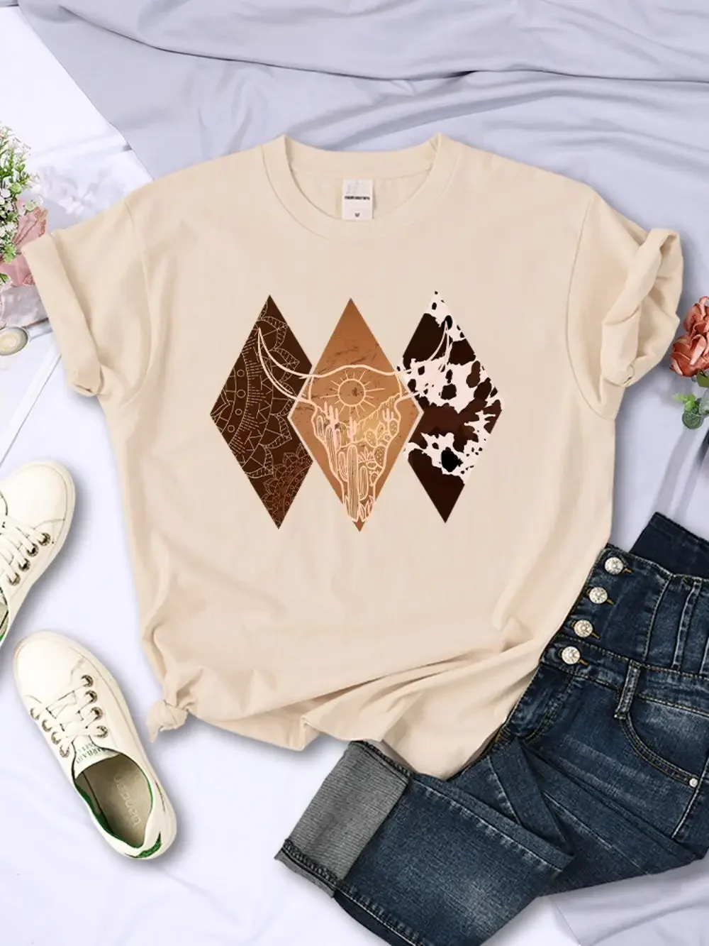 

Уличная женская одежда больших размеров, кавайные женские футболки, ковбойский стиль, дышащие мягкие футболки с короткими рукавами и принтом