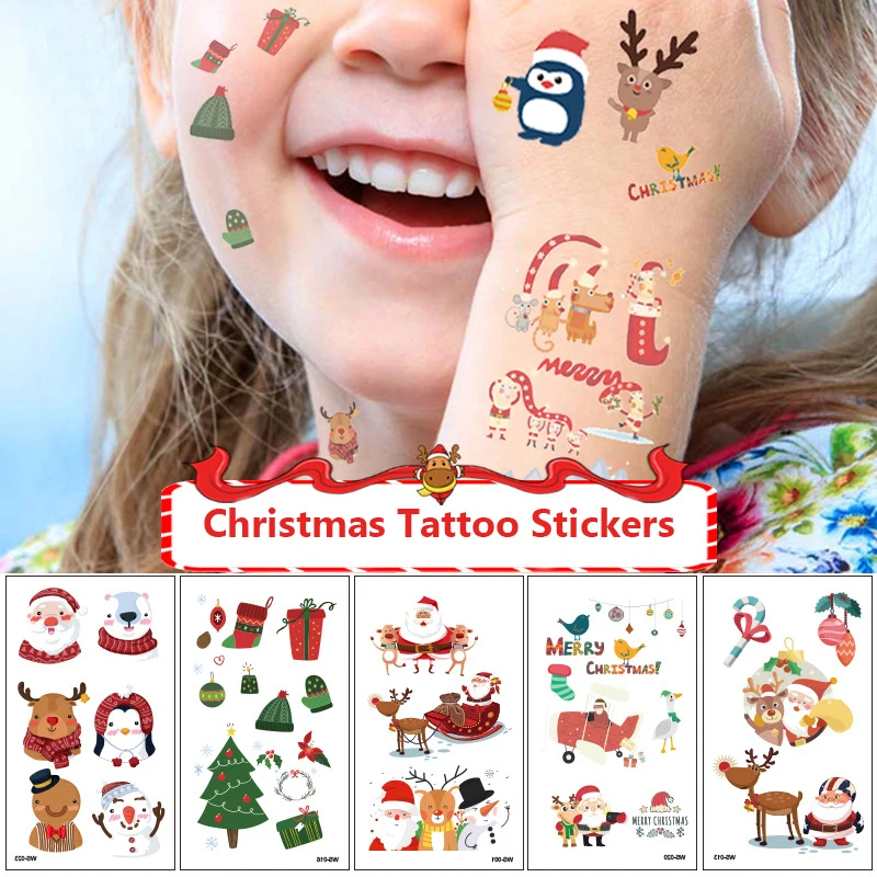 30Pcs Cartoon Christmas Temporary Tattoo Stickers Ghost Santa Claus Children Tattoo For Kid Winter Elements Waterproof Tattoo