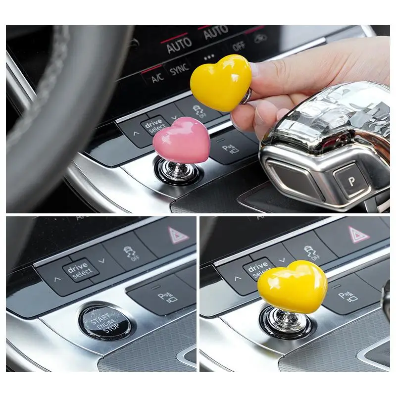 

Car One-Click Start Buttons Protective Cover Decoration Personalized Creative Heart Ceramic Metal Button Protective Cover