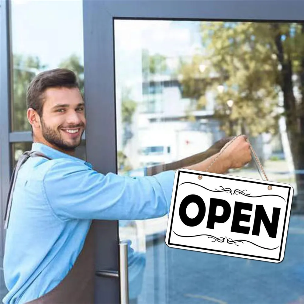 Customized Double Sided Open Closed Door Sign Hanger Plaque for Restaurant Coffee Bar Shop