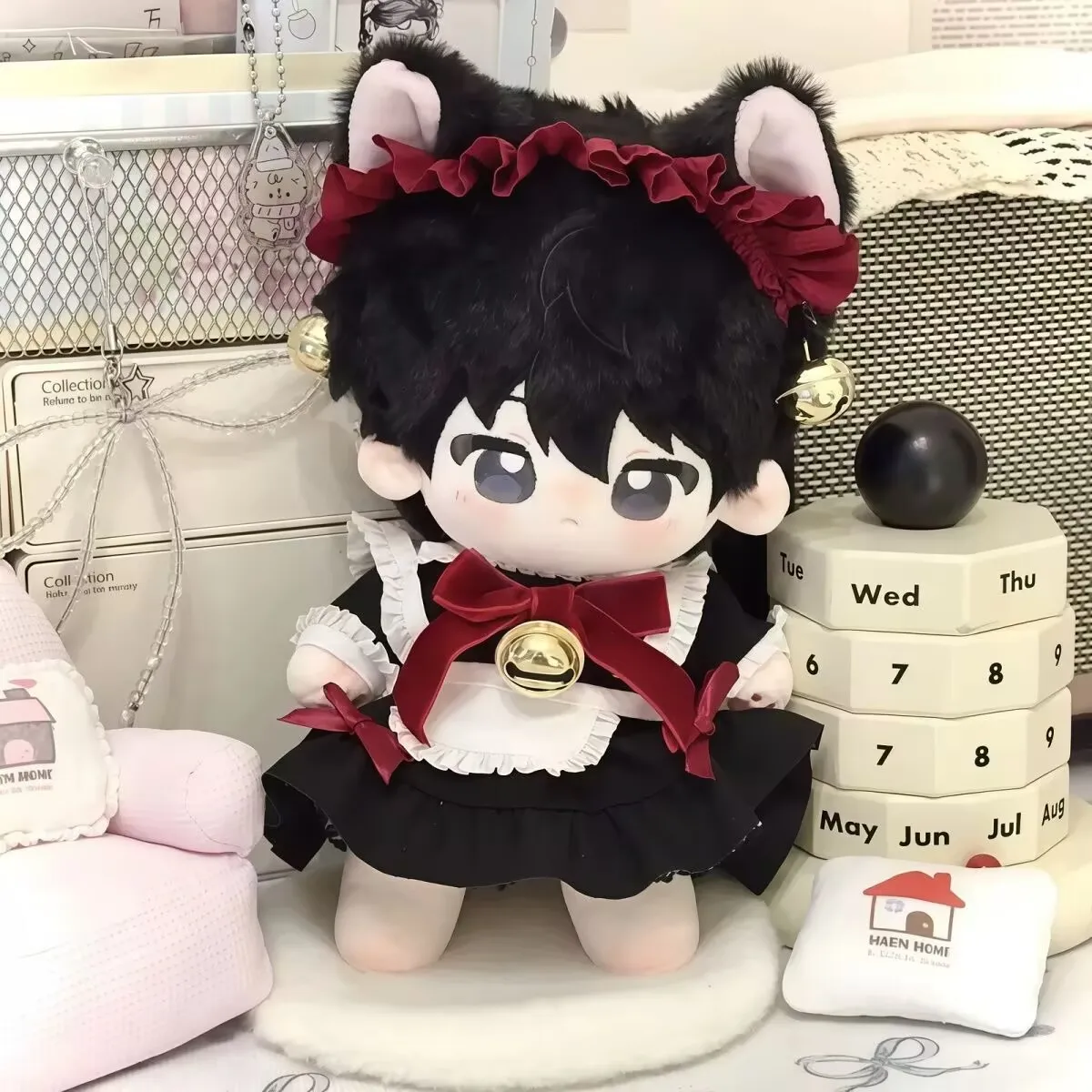 Ropa para muñecas de 20cm, campana, conjunto de disfraz de sirvienta de gato negro, atributo cos, ropa para muñecas de algodón, conjunto de cuatro piezas, muñeca, vestido para muñecas