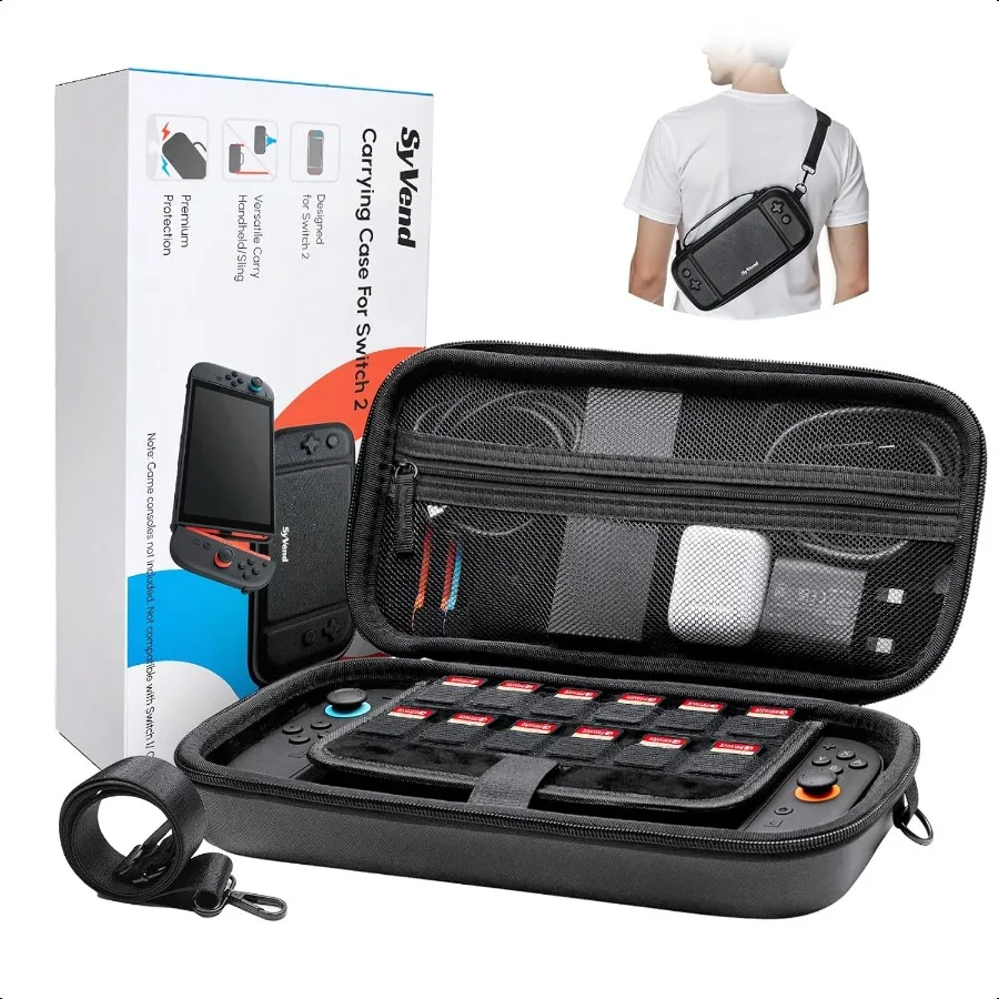 

Чехол SyVend Switch 2, дорожный чехол большой емкости с регулируемым плечевым ремнем, 22 слотами для игровых карт, твердый корпус, защита