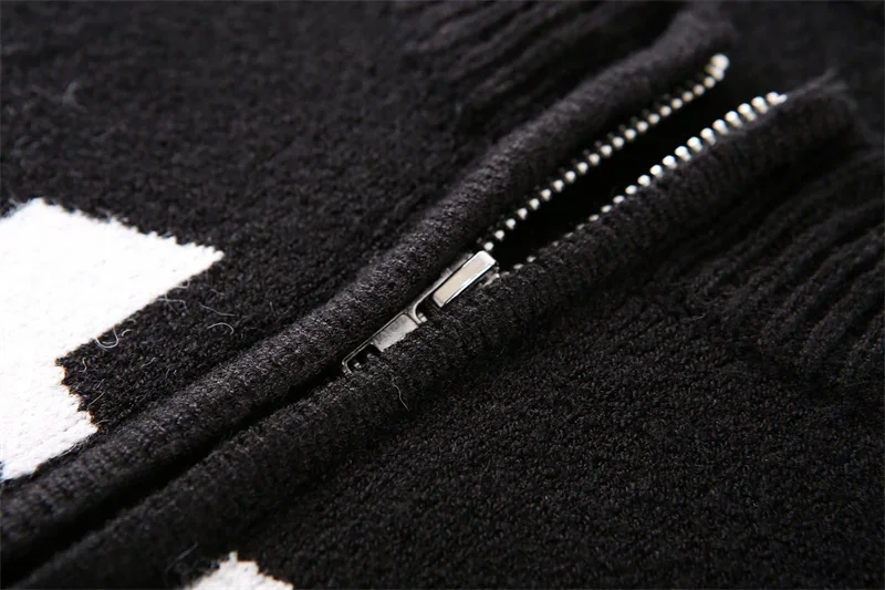 Autumn Winter New Letter Patchwork Color Streetwear Long Sleeve Round Neck Female Jacket Casual Zipper Women Knitted Coats