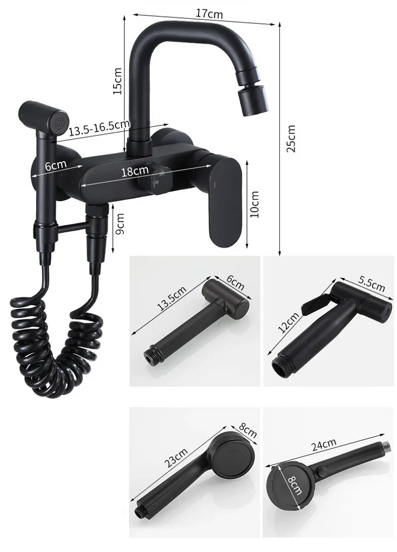 Black Brass Bathroom Bathtub Faucet With Shower Head Bidet Sprayer Wall Mounted Kitchen Faucet Swivel Nozzle Hot Cold Mixer Tap view 5