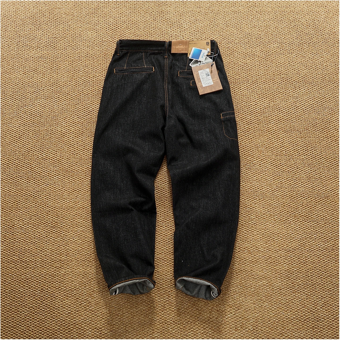 Autumn and winter heavy loose straight tapered jeans men's craft black dyed work jeans