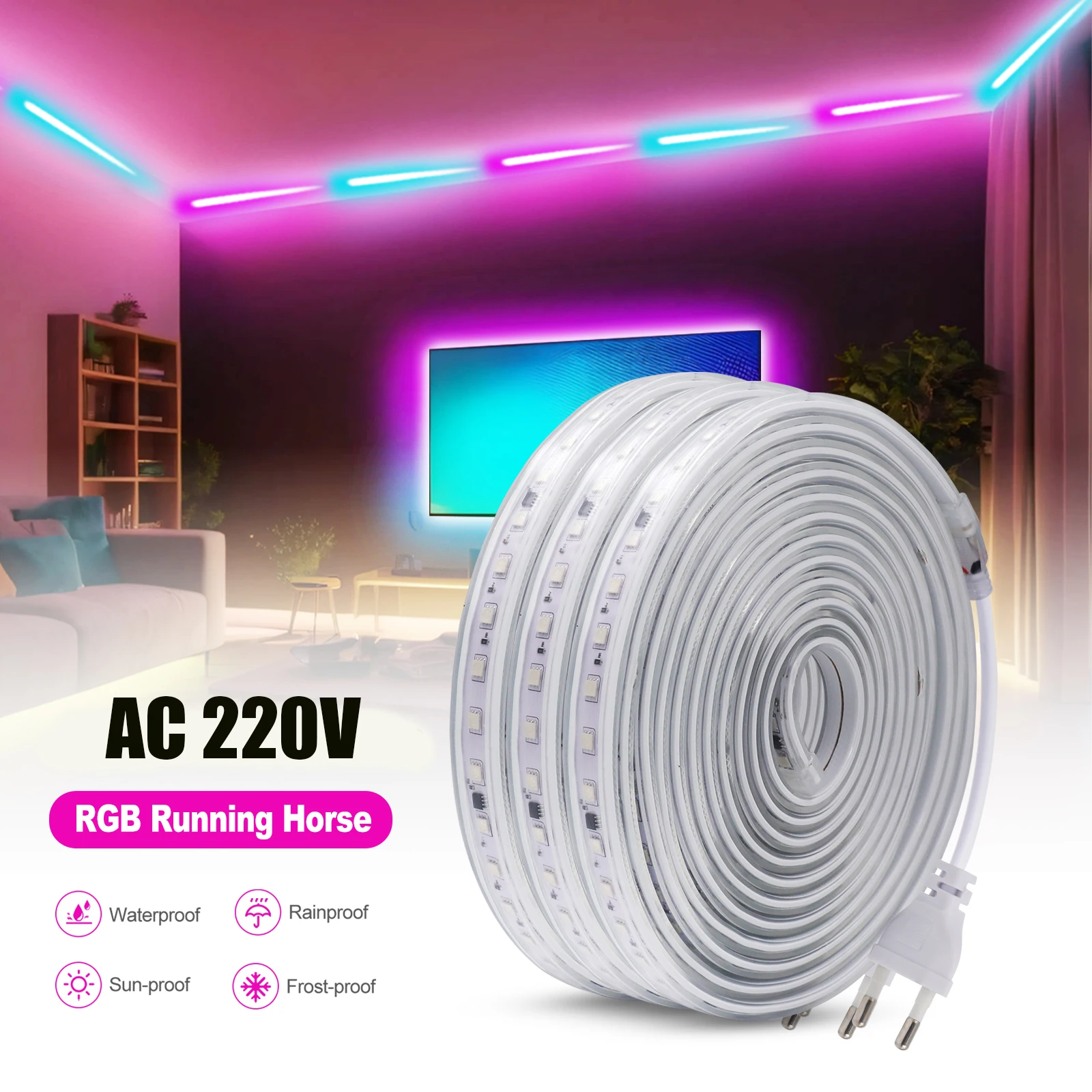 러닝 호스 RGB IC LED 스트립, 드림 컬러, WS2811 1903 SMD 5050, IP67 방수, 홈 장식, 유연한 리본 로프 라이트, AC 220V