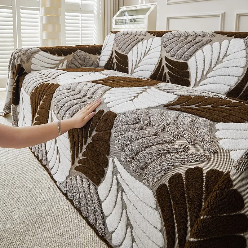 Jacquard Shu Cotton Velvet Sofa Cover Winter Thick Plush Warm Straight Couch Pads Leather Fabric Sofa Universal Dust Cover Towel