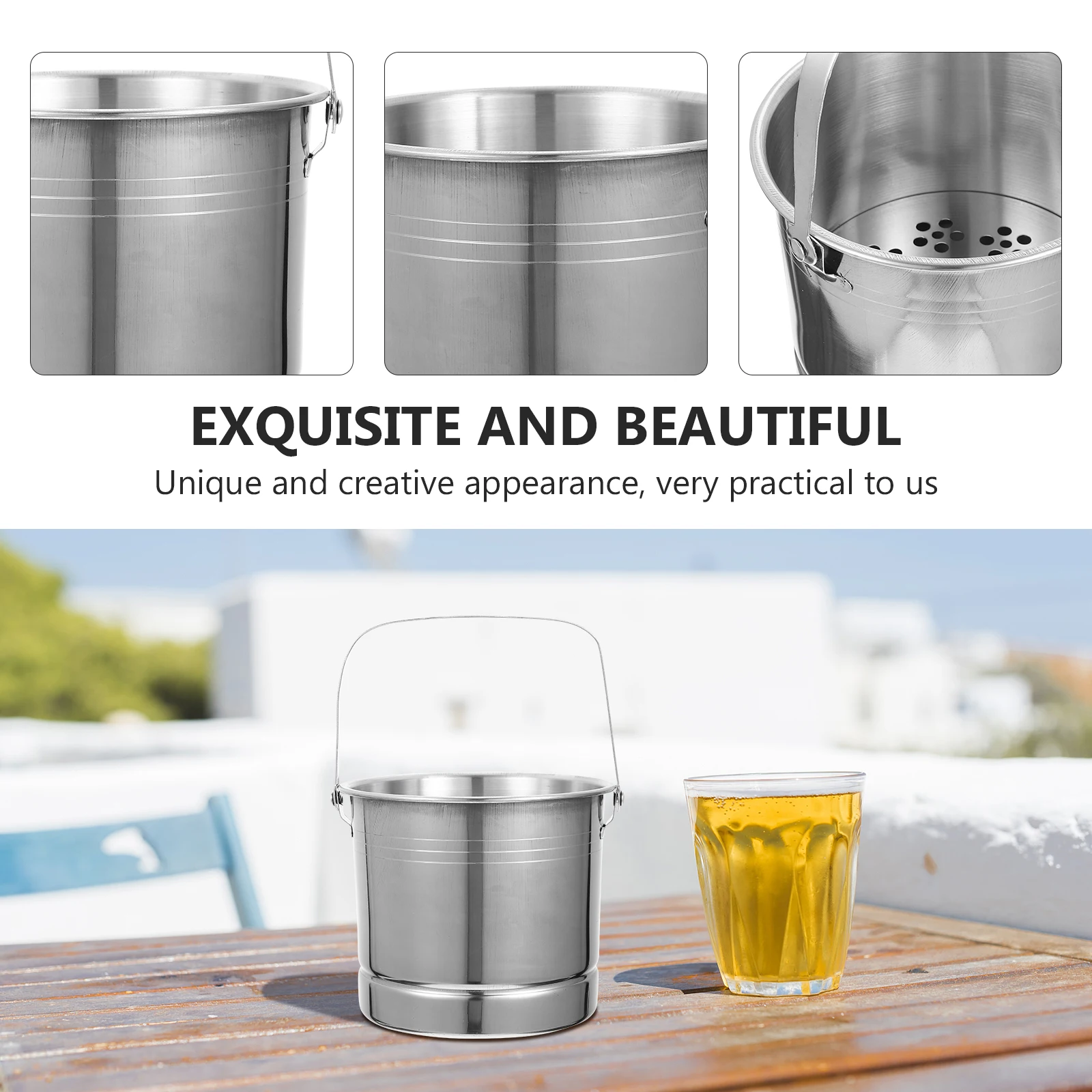 

Stainless Steel Ice Bucket Silver Party Container Bar Buckets KTV Cooler Beer Holder for Home Bar