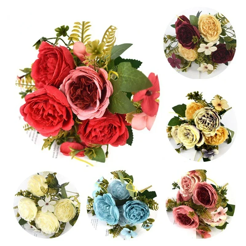 Artificial Peony Flower European-style Core 5 Heads Two-color Peony Wedding Decoration Props Simulation Flower Props