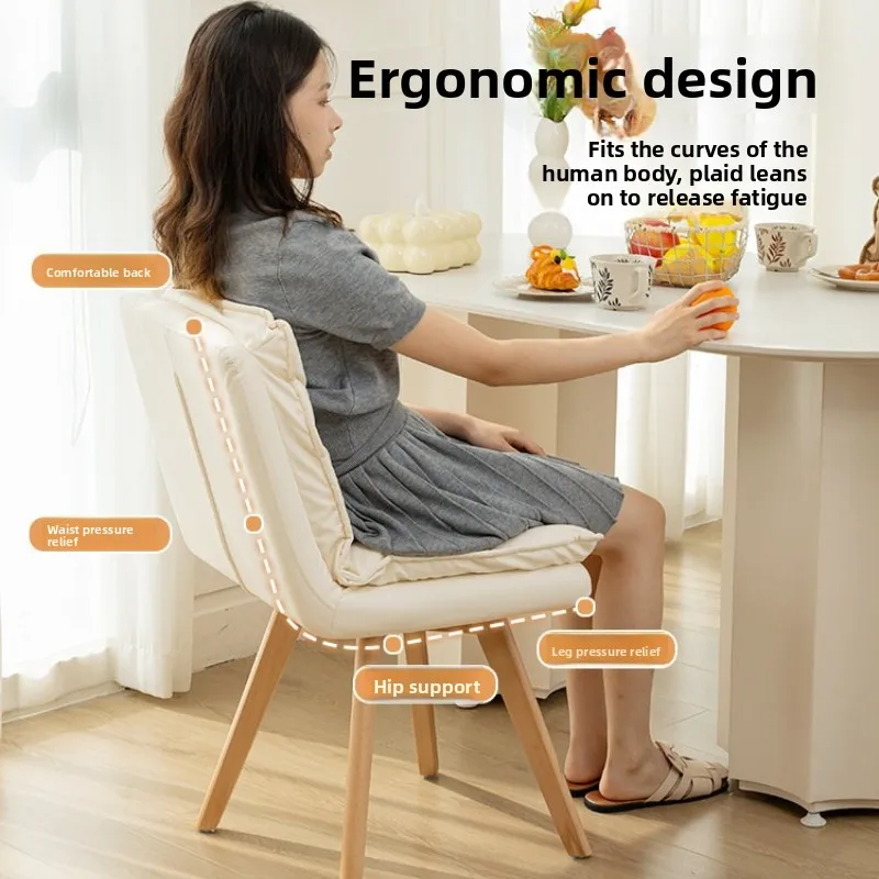Cream Velvet Swivel Vanity Stool Chair for Bedroom Solid Wood Dining Seats Cushioned Makeup Stool with Backrest Rotating
