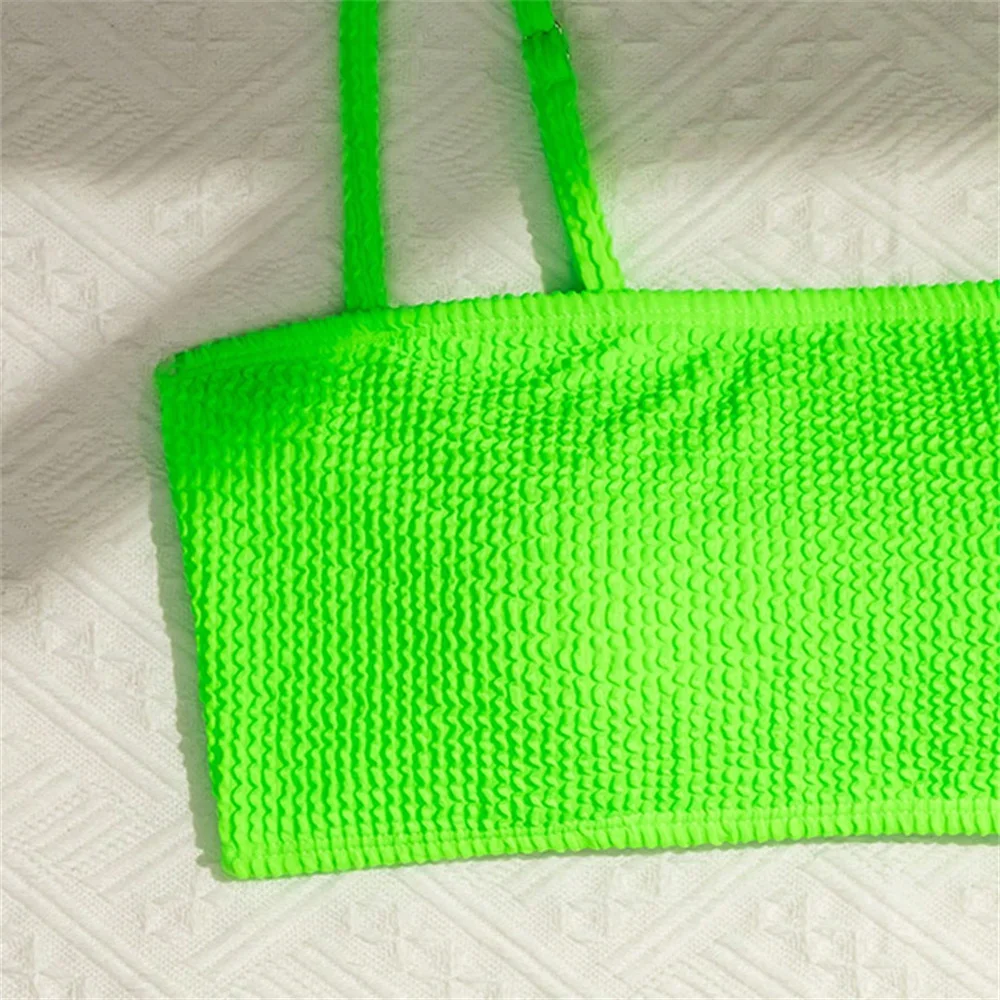 Costume da bagno bikini verde neon a vita alta con pieghe push up Sling Tankini Costumi da bagno per le vacanze Costume da bagno da donna Set da spiaggia Abiti estivi