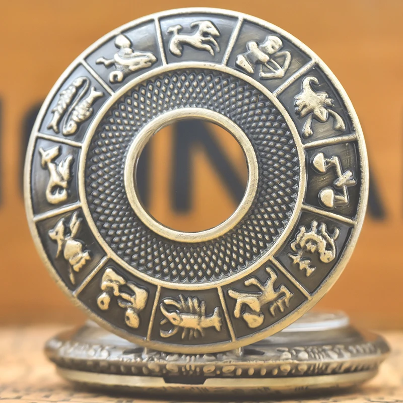 Винтажные бронзовые двенадцать созвездий в стиле стимпанк, полые кварцевые карманные часы, ожерелье, подвеска, цепочка для часов, мужская и женская цепочка, подарок