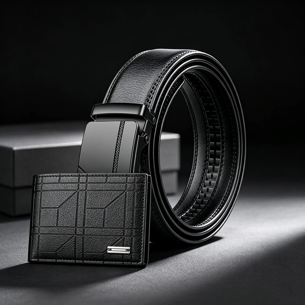 2pcs High Quality Men's Business Belt Wallet Set Fashion Men's Casual Belt Trendy Men's Automatic Buckle Belt Wholesale