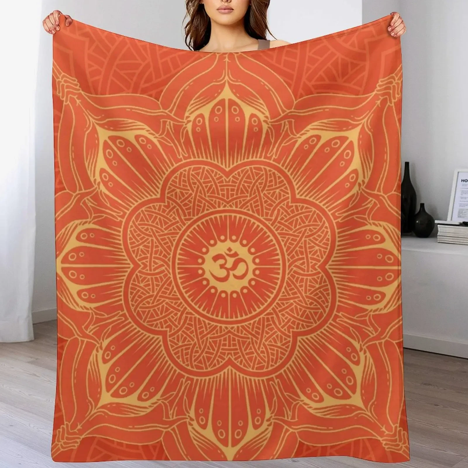

Orange mandala ohm symbol minimal spiritual tie dye yoga gangster Throw Blanket manga Polar Soft Plush Plaid Blankets