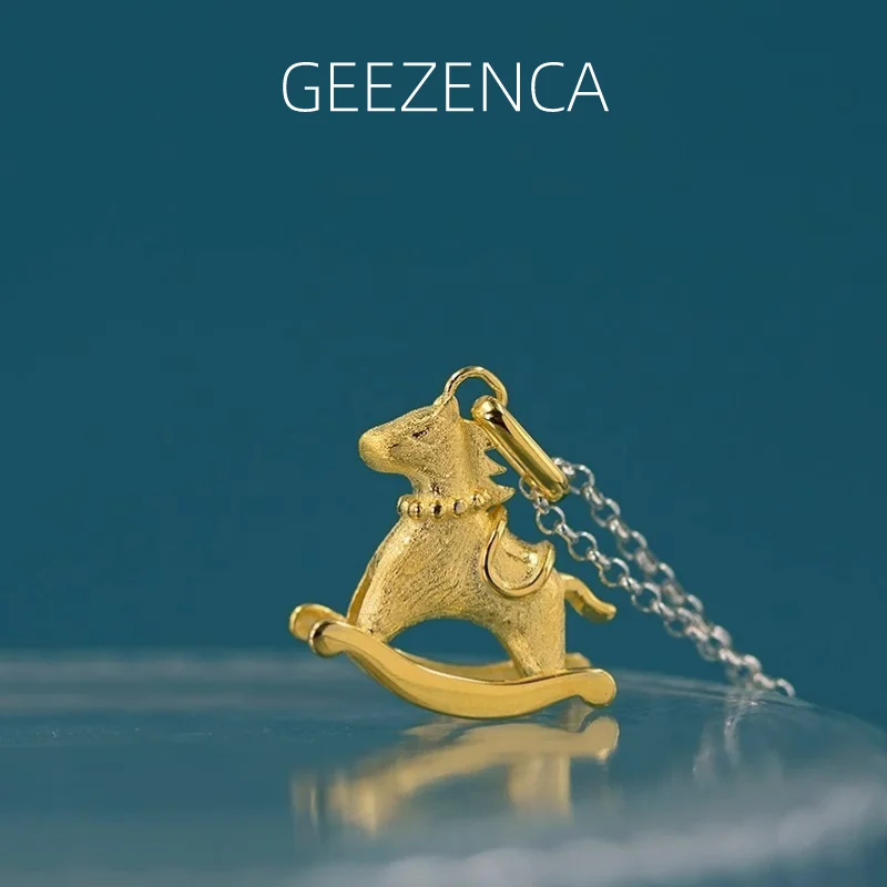 

GEEZENCA 925 Sterling Silver Carousel Pendant Necklace For Women Designer Style Chic Cute Chokers Necklaces 2023 New Party Gift