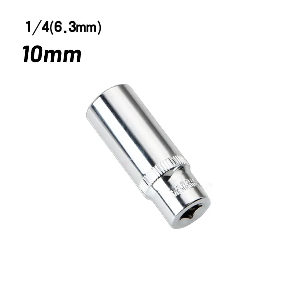 1/4 Inch Square 6 Point Drive 10mm Deep Socket   Repair Tools Attachment Chrome Vanadium Steel Silver Tools Accessories