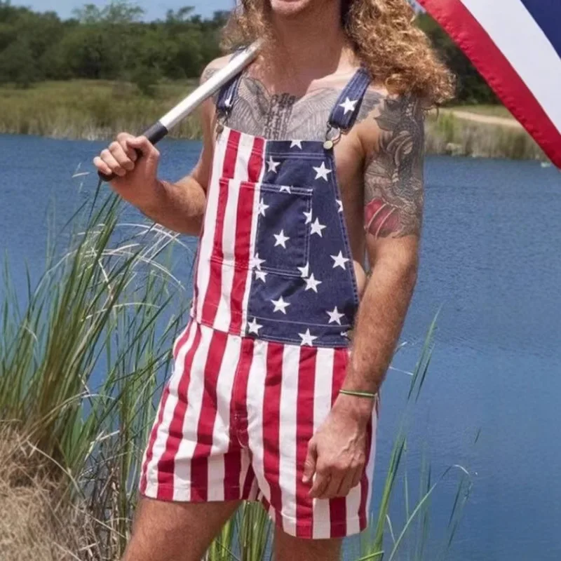

Шорты с флагом ко Дню независимости, парные комбинезоны, трендовые, в стиле хип-хоп, модные, новинка 2026 года, весна-лето