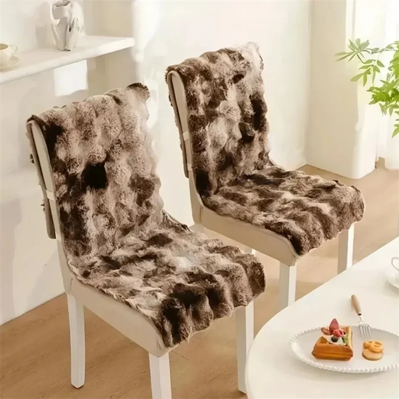 1pc Luxury Plush Faux Rabbit Fur Chair Cover - Soft Warm with Elastic Closure Comfort for Office, Dining & Living Room Decor