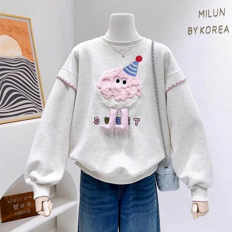 

Pop Printed Hoodies For Women Kawaii O-neck Sweatshirts Oversized Casual Korean Style Long Sleeve Aesthetic Vintage Clothes Tren