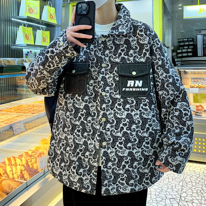 

Casual 2024 Spring Autumn Men's Jackets Ethnic Style Outerwear Jacquard Coats Youth High Street Fashion Windproof Tops Clothing