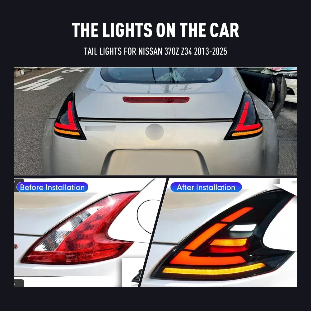 Pair Of LED Tail Lights For Nissan 370Z Z34 2013-25 DRL Reverse Brake Turning Signal Plug And Play Car Rear Tail Light Assembly