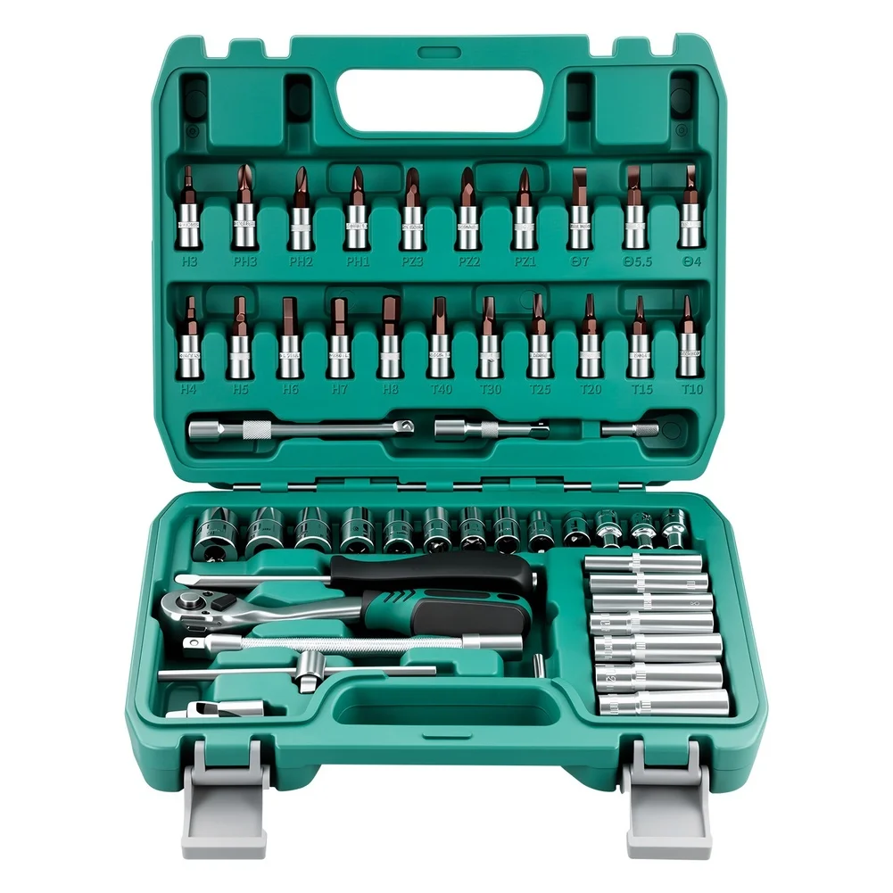 Mechanic Tool Kit 53 Piece Including 72 Tooth Ratchet Built from Chromium Vanadium Steel for Consistent Performance in Repairs