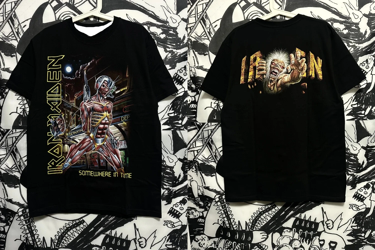 الحديد البكر في مكان ما في الوقت المناسب تي شيرت إيدي سايبورغ خمر روك باند تي شيرت الرجال ثلاثية الأبعاد تي شيرت مطبوع أنيق المرأة بلايز Y2k