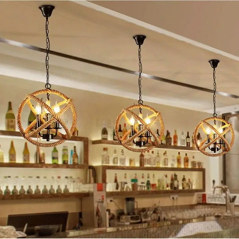 

antique chandelier rope bar lamp loft retro creative industrial wind personality spherical rope Chandelier